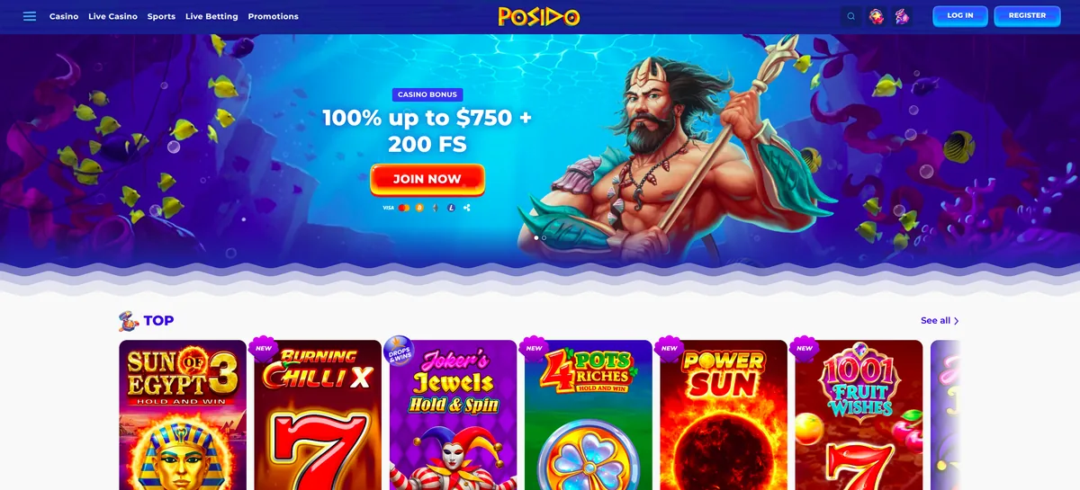 Posido Casino — կայքի տեսքը